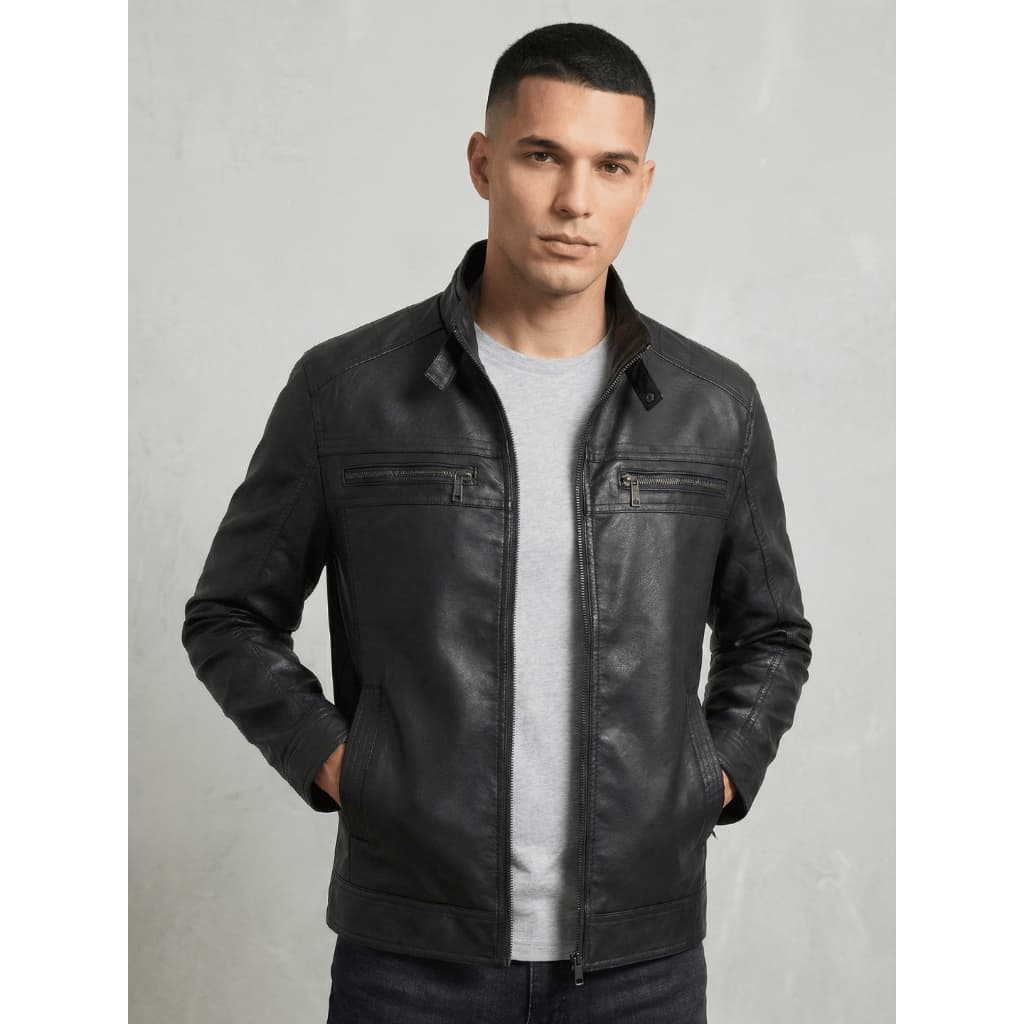 Jaqueta De Couro Masculina Casaco Blusa De Frio Impermeavel Forrada Slim Resistente Motoqueiro Biker