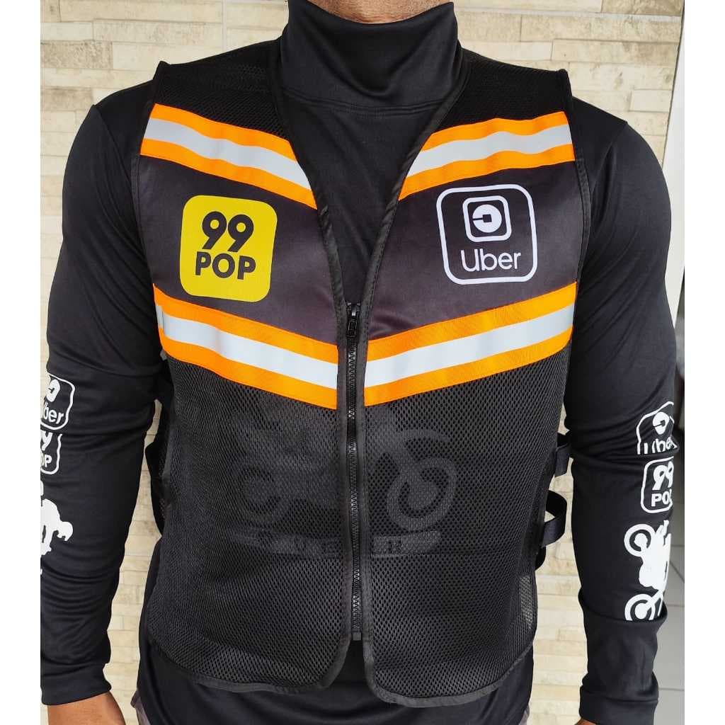 Colete para motoqueiro Motoboy Mototáxi uber 99 com faixas refletivas