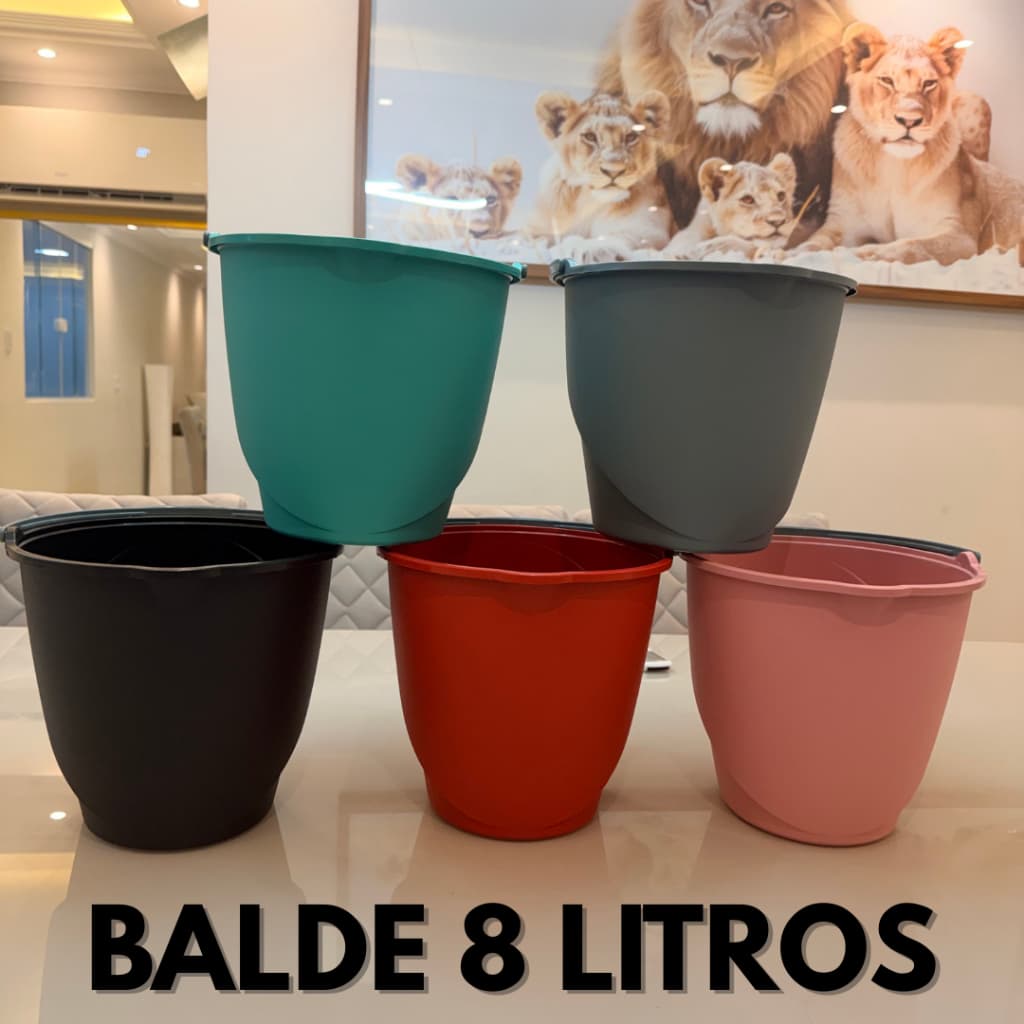 Kit C/3, C/5 ou C/10 Baldes De Plastico Multiuso Super Resistente Com Alça Lindo 8 Litros