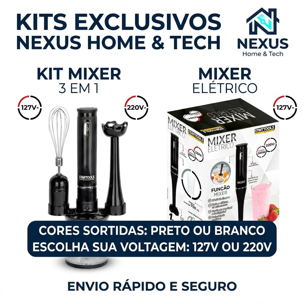 Kit Mixer Triturador 3 em 1 Elétrico Bate Alimentos 127V Ou 220V Processador 200W Inmetro Startools