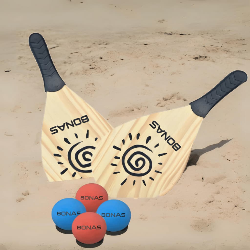 Raquete Frescobol com 2 ou 4 Bolinhas Tenis de Praia BONAS Bola de Borracha Semi Profissional
