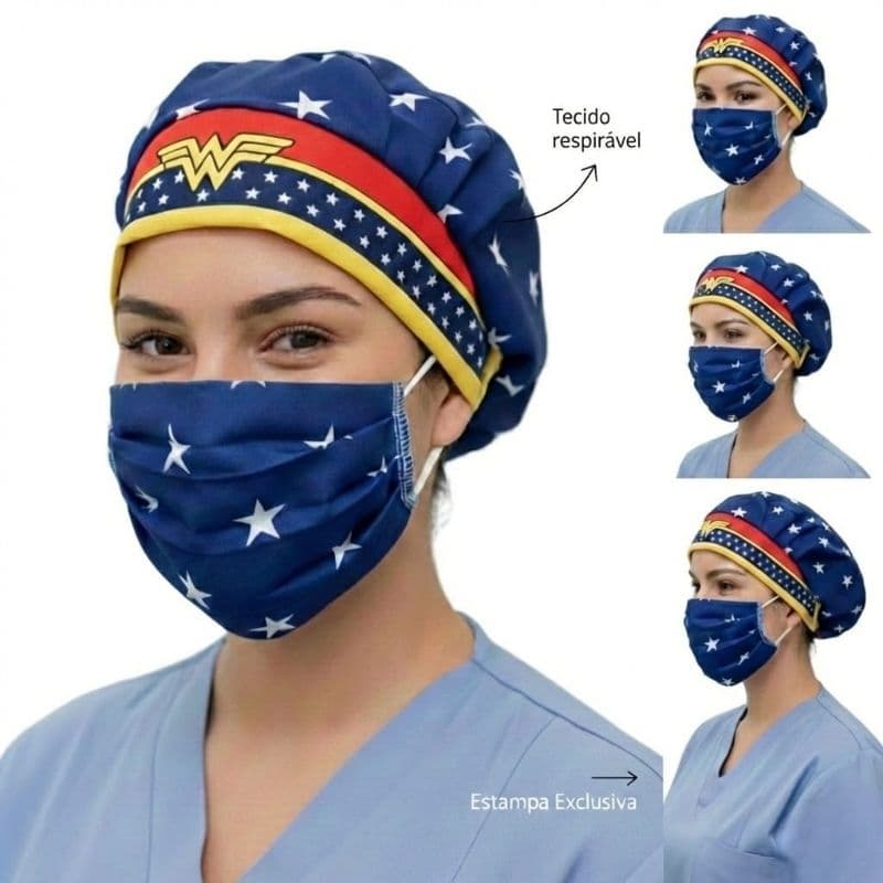 Touca Gorro Mulher Maravilha + Máscara