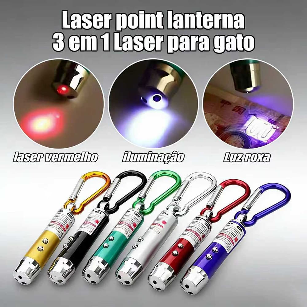 Kit 6 Laser point lanterna 3 em 1 Laser para gato - Brinquedo Mágico para Gatos