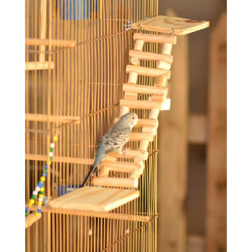 Kit Poleiros Plataforma e Escadinha Para Aves Calopsita, Periquito e Agapornis