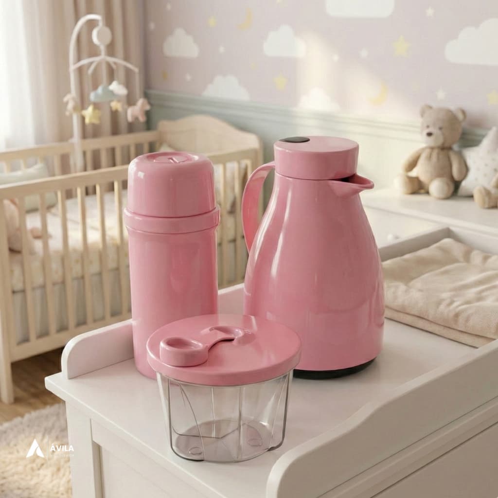 Kit Bebê Garrafas Térmicas e Pote Dosador Para Leite Em Pó Kids Infantil Mãe Passeio Unitermi Unibaby
