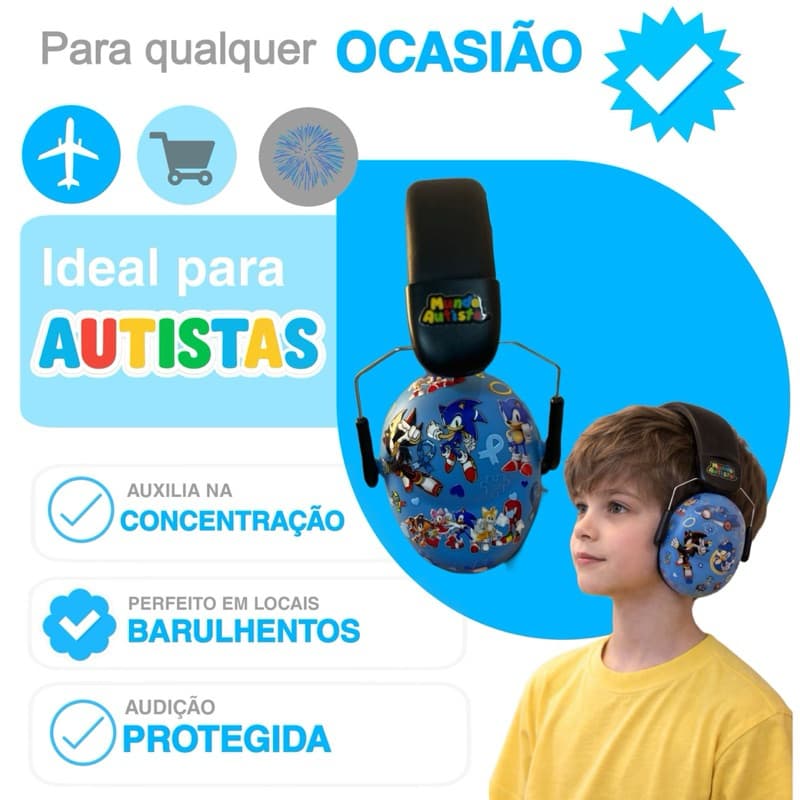 Abafador SOnic 32 DB  Autismo Infantil Fone Protetor de Som Ouvido Auricular Ruído Super Confortavel Tdah Tea Autista