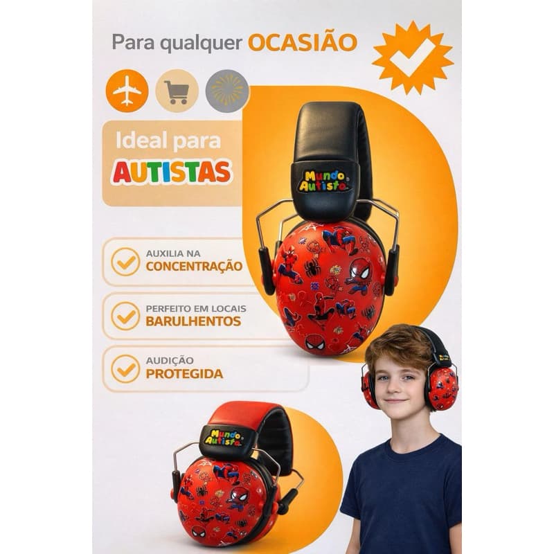 Abafador Homem Aranha 32  DB Autismo Fone Protetor de Som Ouvido Auricular Ruido Super Confortavel Tdah Tea Autista
