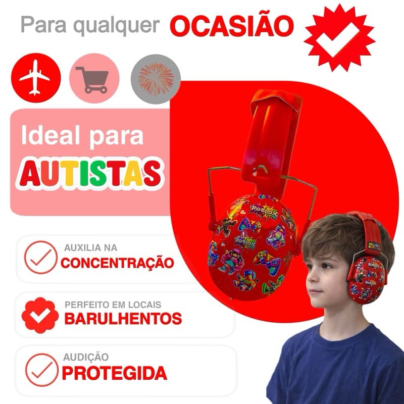 Abafador Roblox 32 db  Autismo Infantil Fone Protetor de Som Ouvido Auricular Ruido Super Confortavel Tdah Tea Autista