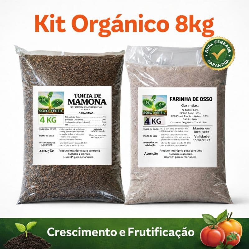 kit Farinha de osso e Torta de mamona, adubo orgânico para plantas 8 kg