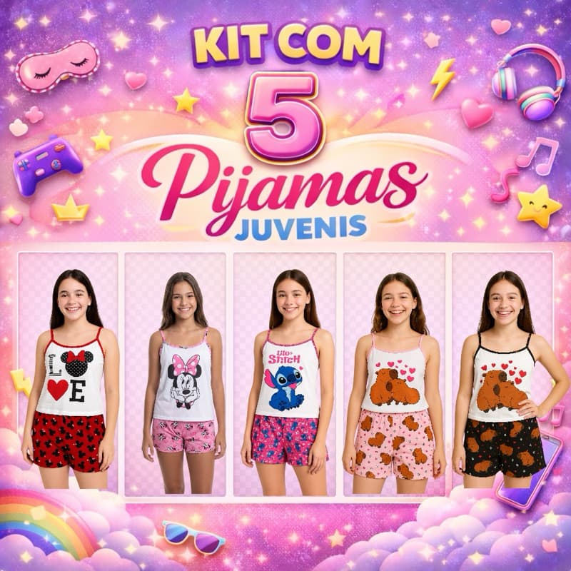 kit de baby dolls juvenis femininos personagens pijama de adolescente