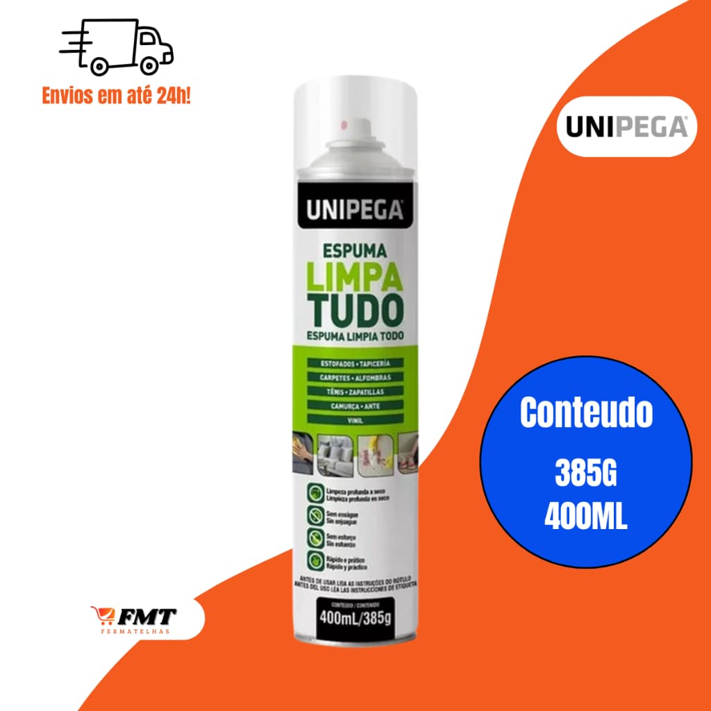 Espuma Limpa Tudo Estofados Carpetes Tênis Camurça Kit Unipega 400ml
