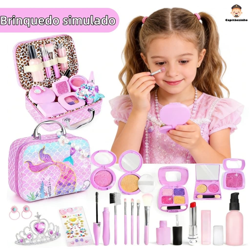 Conjunto de cosméticos de simulação kit de maquiagem para crianças conjunto portátil