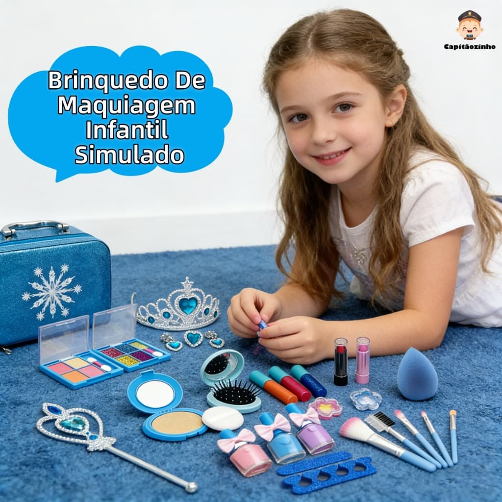 Conjunto De Maquiagem De Princesa do Gelo Estojo Cosmético De Simulação Com Bolsa Presente De Aniversário