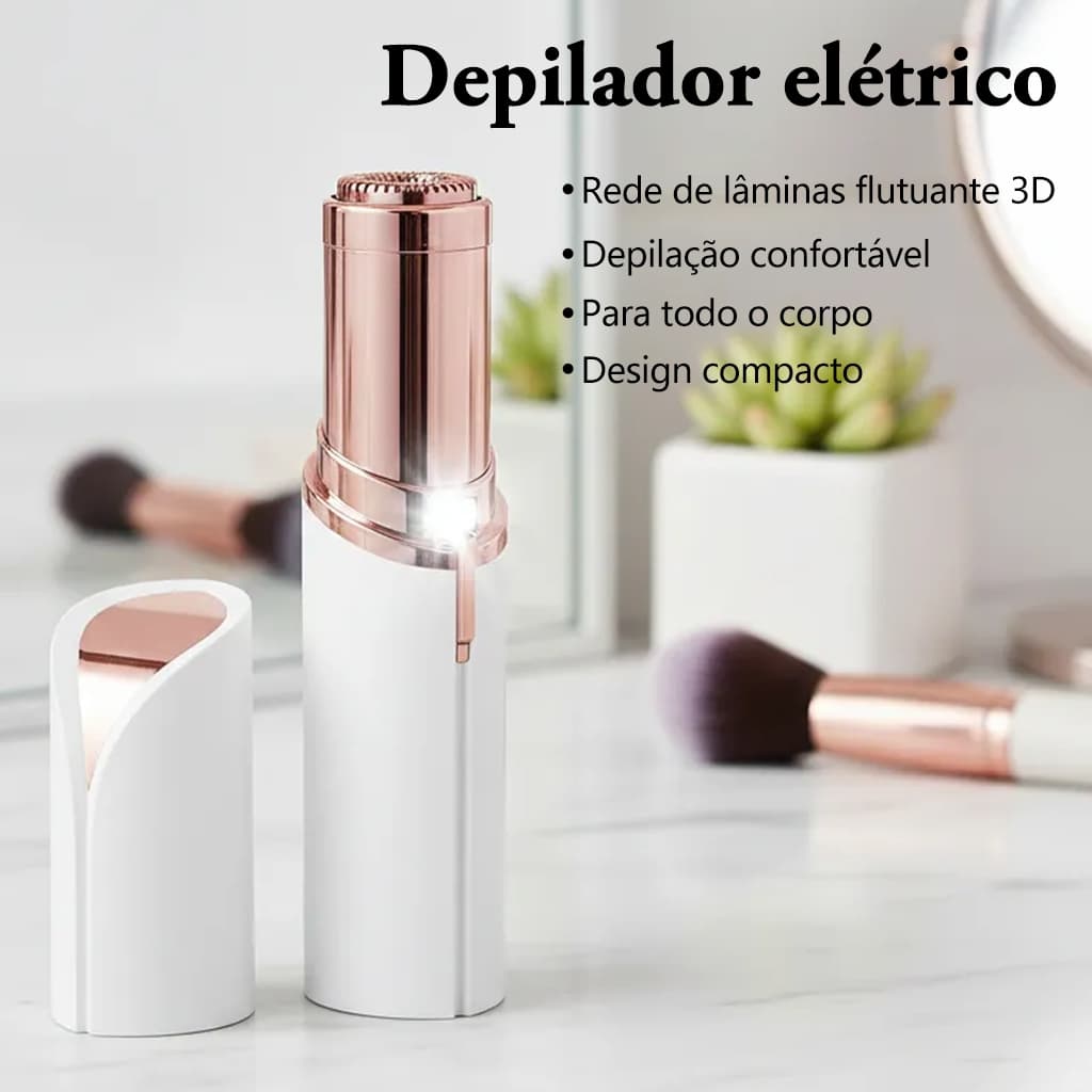 Depilador Facial Elétrico, Formato Batom Portátil, Indolor e Recarregável