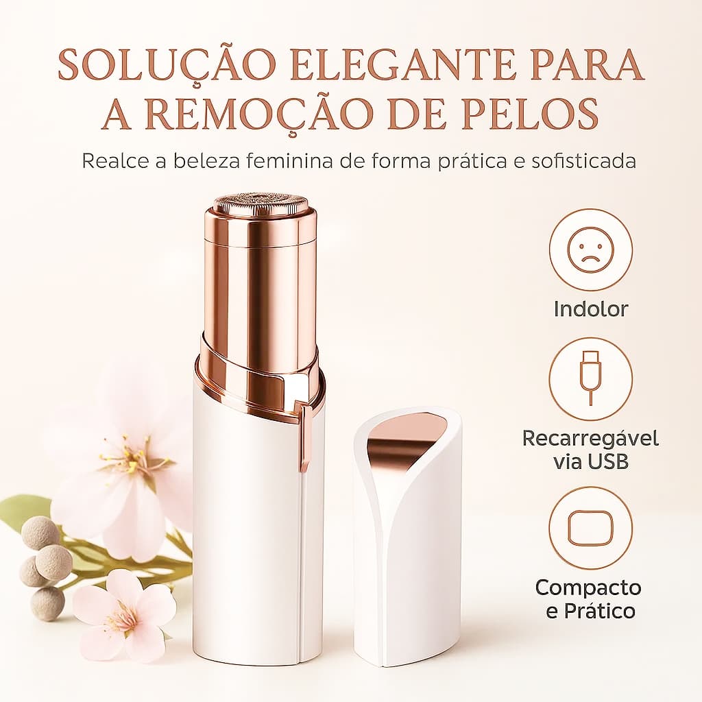 Depilador Facial Elétrico Portátil e Recarregável em Formato de Batom,Indolor, para Remoção de Pelos