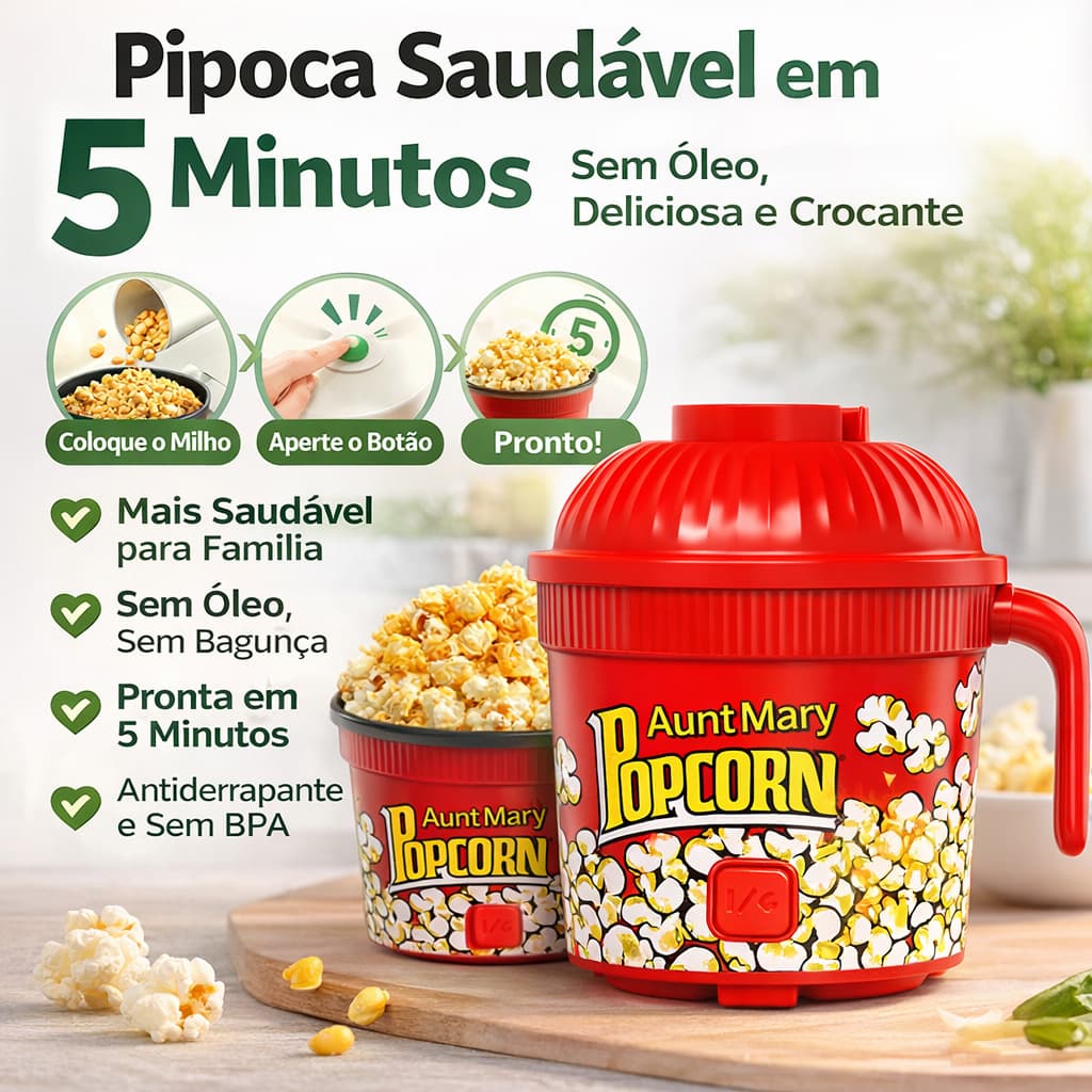Mini Máquina de Pipoca Sem Óleo – Pronta em 5 Minutos para Casa - 220V