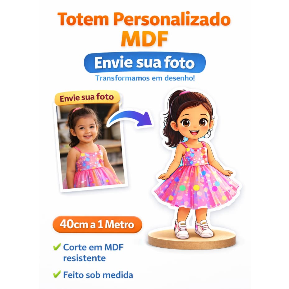 Totem Personalizado MDF com Foto Display de Chão Festa Infantil Aniversário