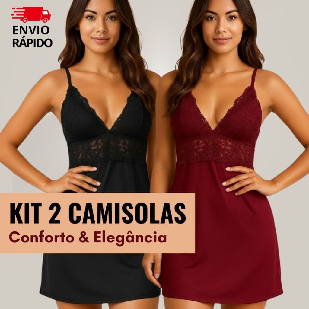 Kit 2 Camisolas Sensuais Femininas com Renda Sem Bojo Alcinha Regulável P ao GG Cores Variadas