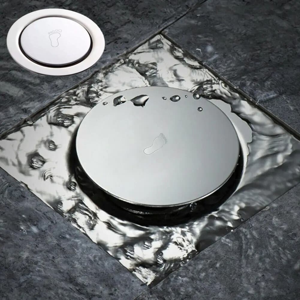 Ralo Click Inteligente 10x10 Cm Quadrado Redondo Inox Cromado - Veda Cheiro Banheiro Casa Cozinha