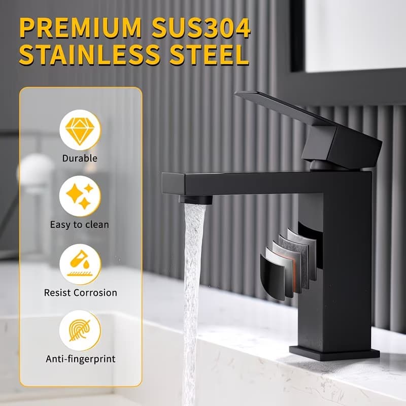 Torneira de Banheiro Lavabo cuba Preta Prata Luxo Metal Cromada Moderna 1/2 Cuba Fosco Inox Quadrada