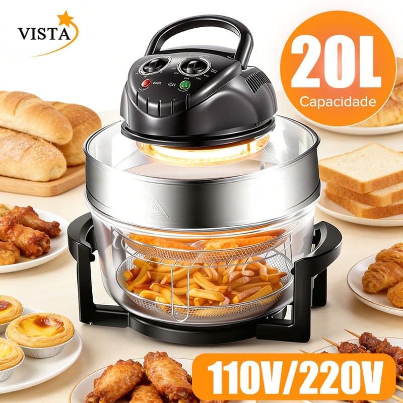 Fritadeira Elétrica 20L com Visor - 8 em 1, Air Fryer Grande para Família, Fácil de Limpar