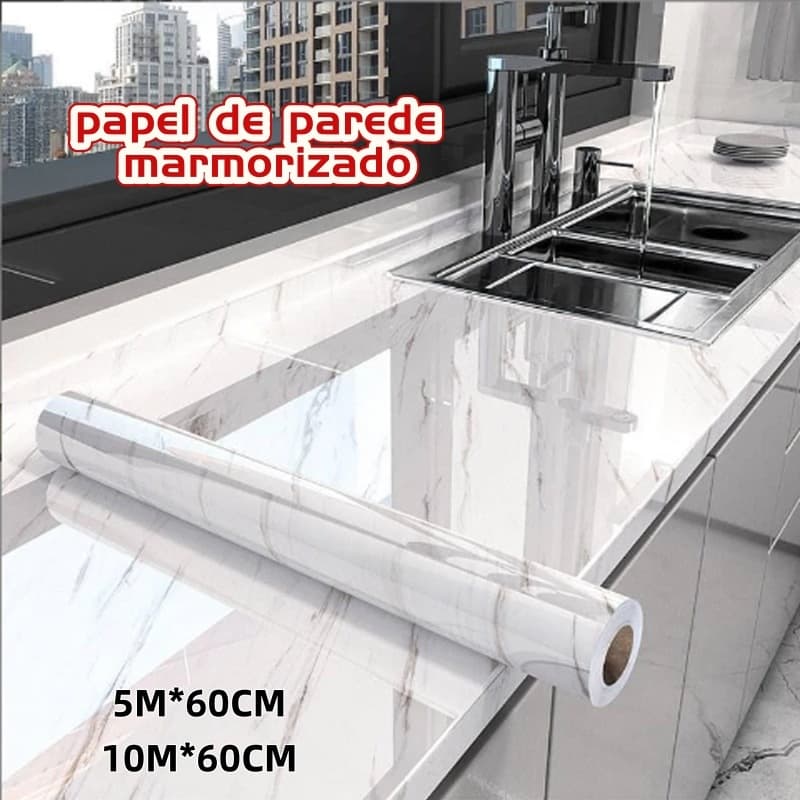 Adesivos de Parede 5M/10M*60CM Revestimento em Mármore Placas Adesivas Banheiro Cozinha Lavabo Cerâmica