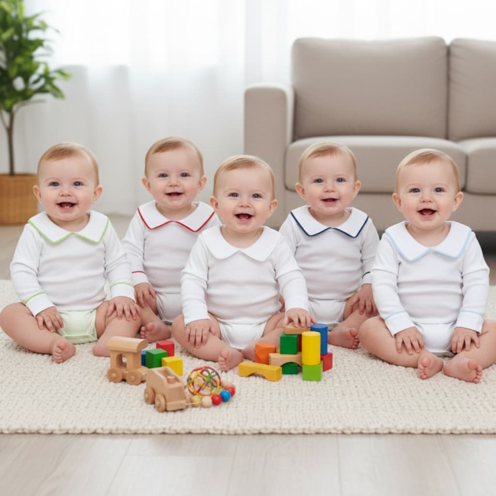 Body Bebê Menino Com Golinha Lisa Vivo Frisado Na Gola e na Manga Longa Com Dobra