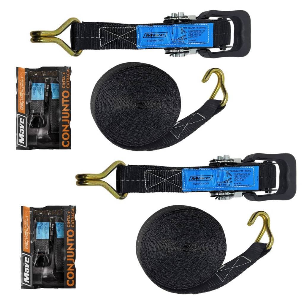 Kit 2 Cinta Amarrar Carga Lona Fita Catraca Reforçada 6mx35mm 1500kg