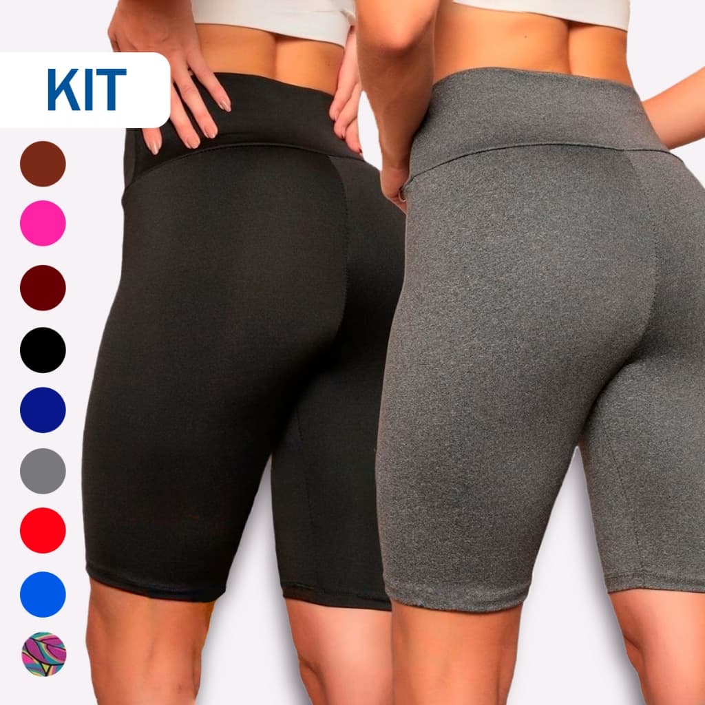 Kit 2 1 Bermudas Legging Feminina | Cós Alto Liso Academia Fitness Conforto do P  G3 Academia Ftness