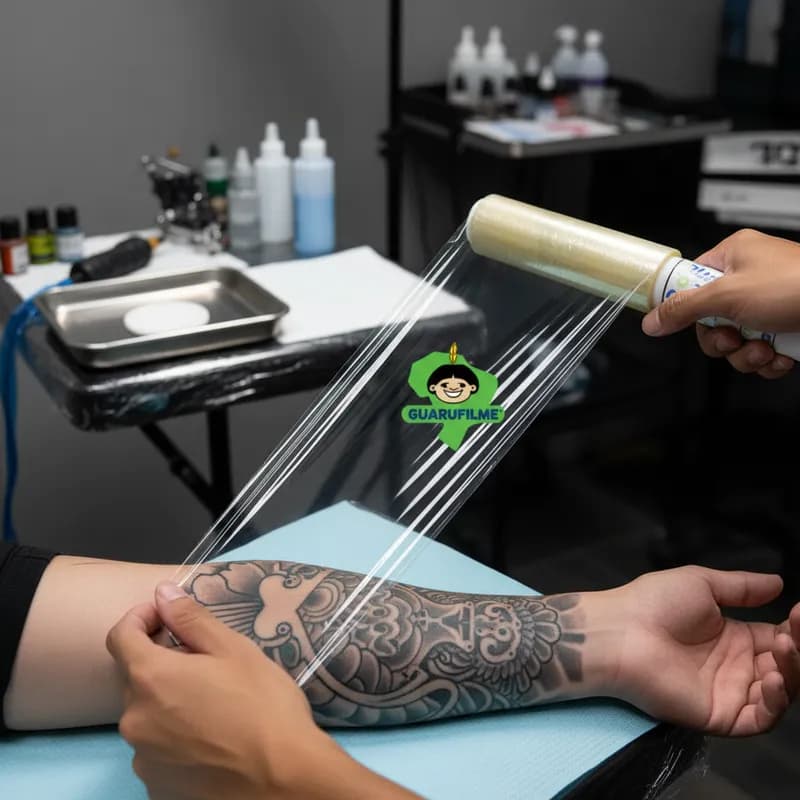 Rolo Film PVC G‑Útil 12cm x 70m usado para proteção pós tatuagem Tattoo