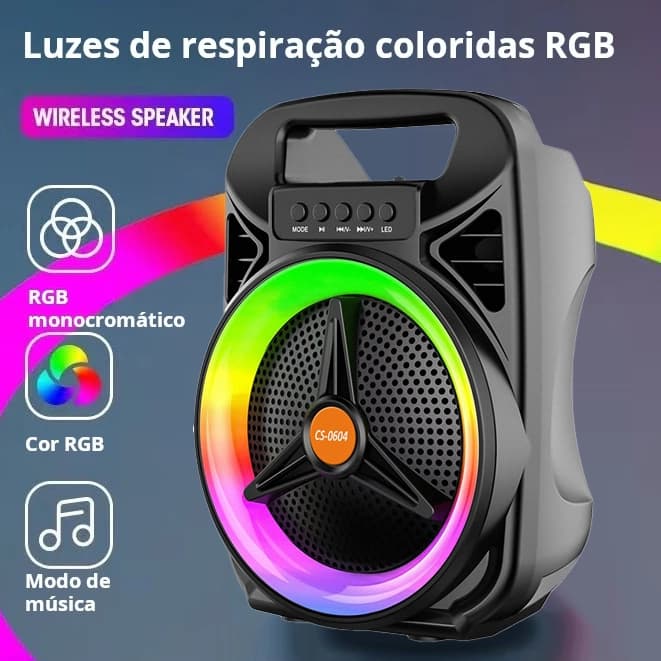 Caixa de Som Bluetooth Portátil 2200W PMPO Potente com LED RGB/Microfone/USB/SD/Aux e Karaokê