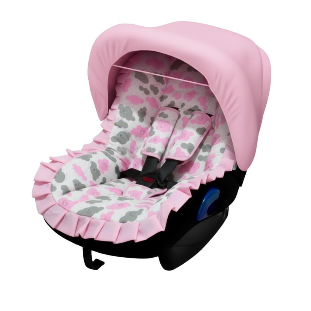Capa de Bebe Conforto Bebê + Capota Solar + Jogo Protetor de Cinto Nuvem Rosa Serve em Todas as Marcas Menina