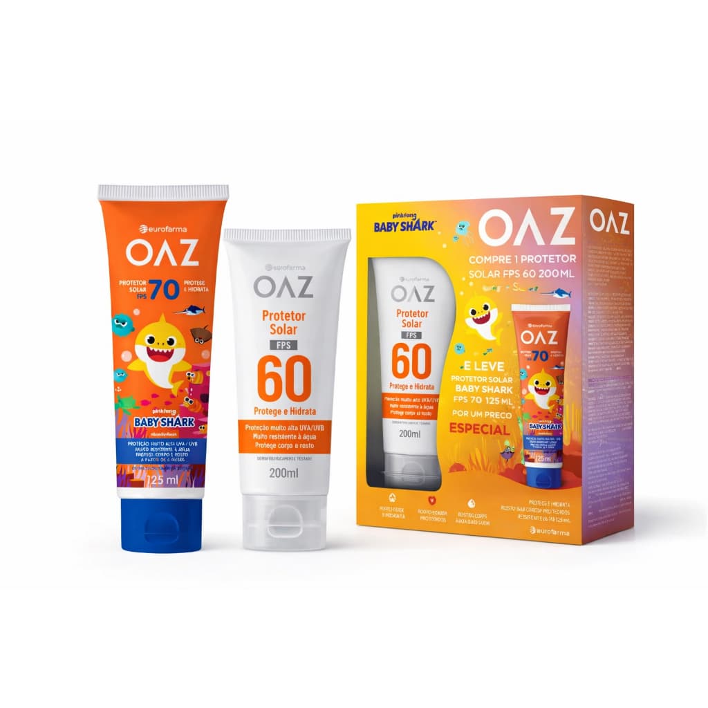 Kit Família OAZ – Protetor FPS 60 200ML + Protetor Baby Shark FPS 70 125ML