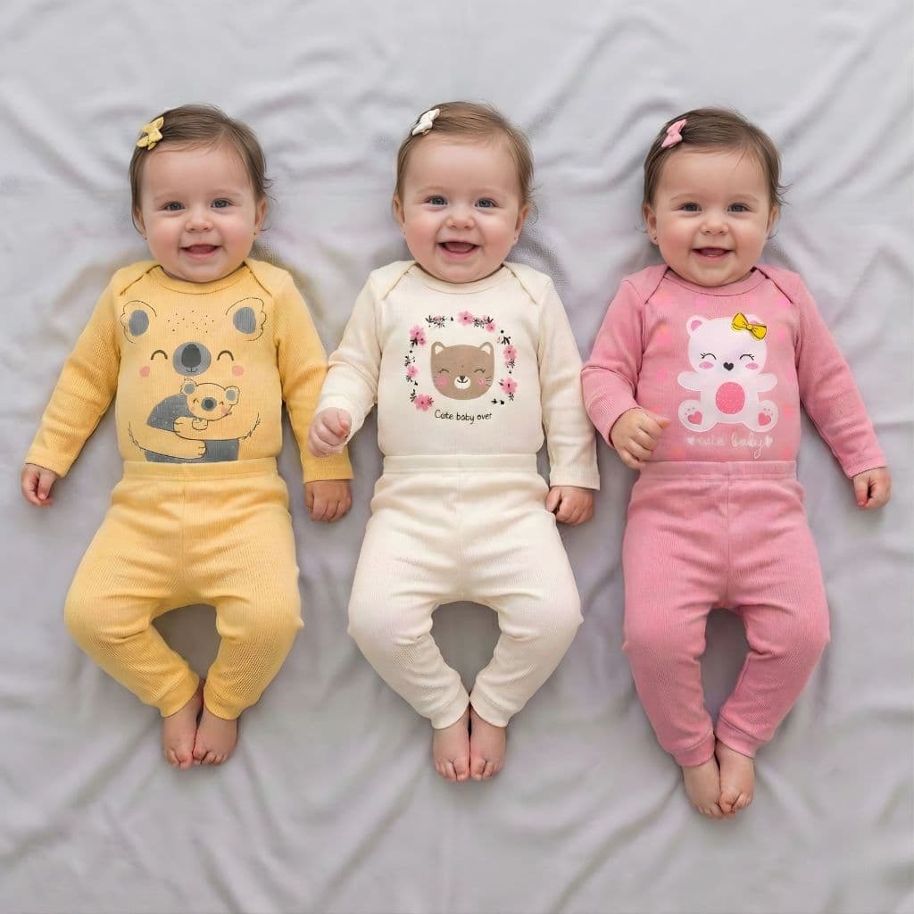 Kit 6 Peças Bebê Menina 100% Algodão Canelado Premium Body + Calça Super Confortáveis e Leves