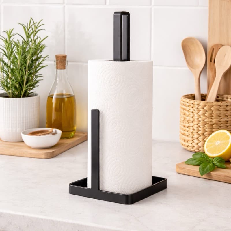 Porta Toalha de Mesa Preto - Suporte para Rolos Alumínio e PVC, Design Compacto, Fácil Instalação