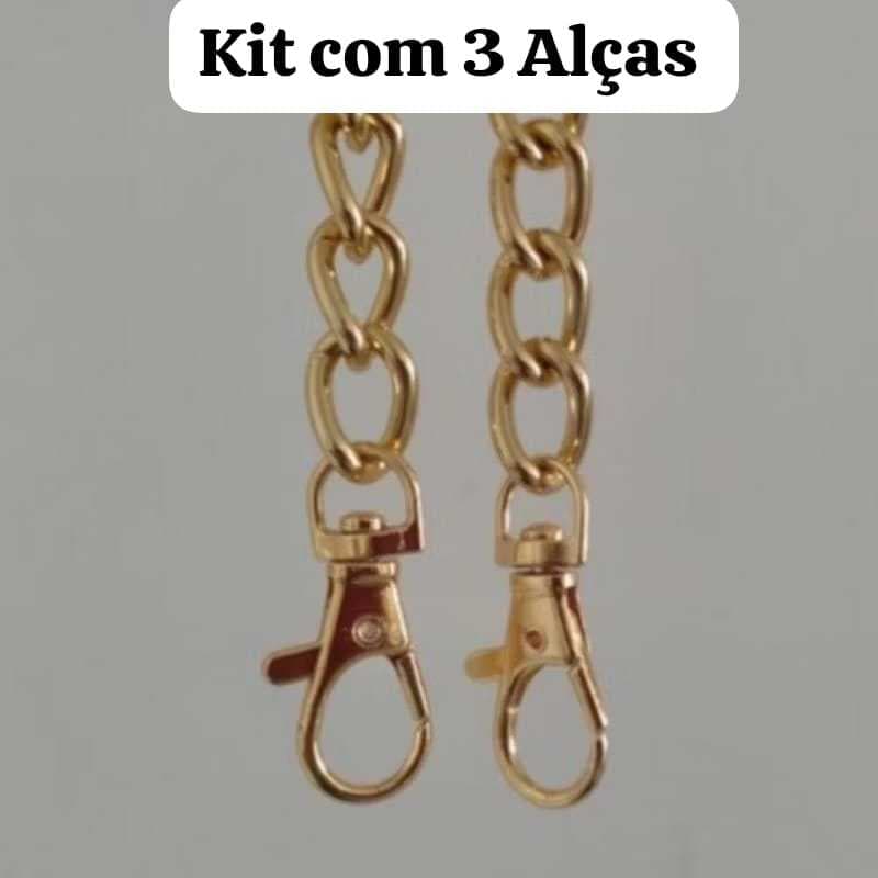 Kit 3 Alça Corrente 1,20cm Para Bolsa/Artesanatos/Costura Com Fecho Mosquetão Estilo Sofisticado Resistente