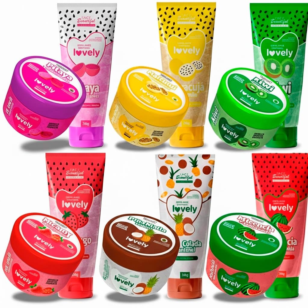 Kit Esfoliante Corporal Frutas Todos os Tipos de Pele Macia e Hidratada Lovely Face Beautiful 280g