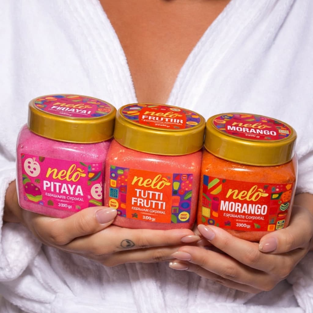 Kit 3 Esfoliantes Corpo e Rosto Clareador Nelô Hidratante Feminino Esfoliação Intensa
