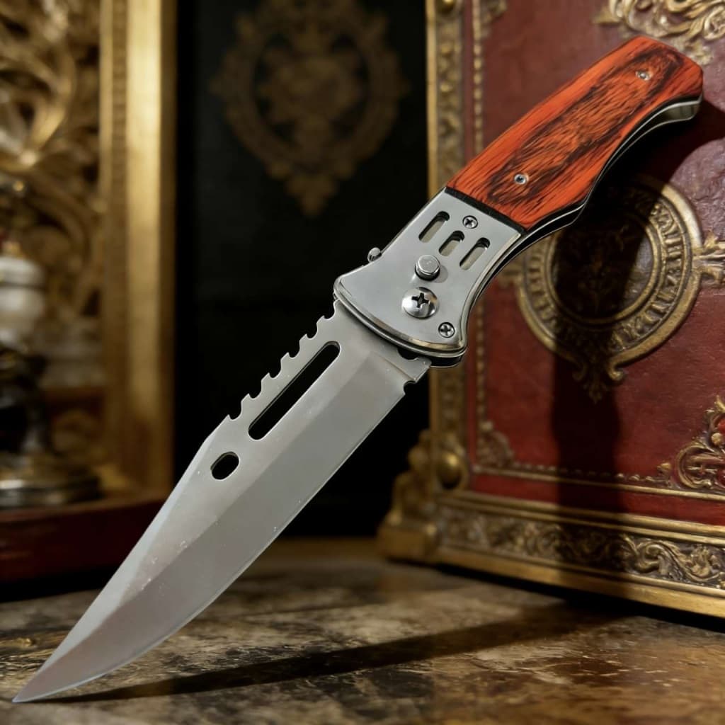 faca automática retrátil com trava e clipe  aço inox  camping pesca