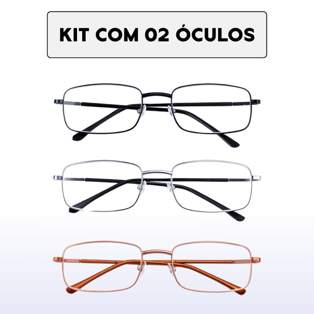 Kit com 02 Óculos de Grau para Leitura, Trabalho e Descanso – Unissex, Armação de Metal Esolha a Cor