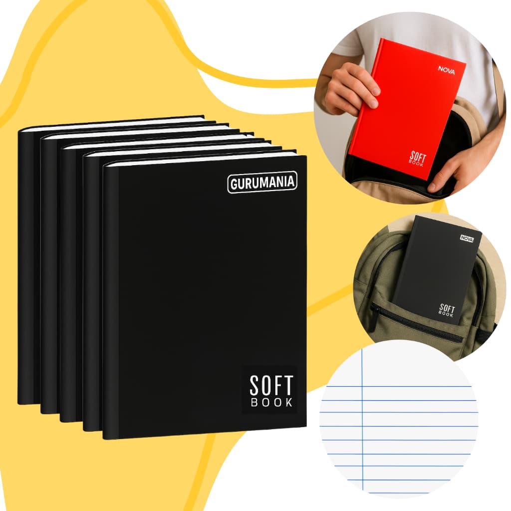 Kit 5 Cadernos Brochura 1/4 Capa Dura Pequeno 48 Folhas Pautadas Escolar Infantil