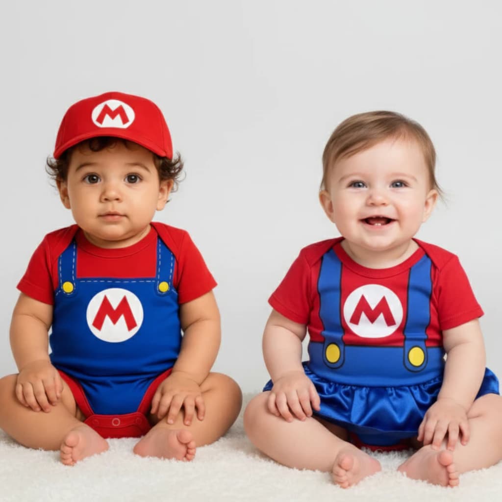 Body Bebê Menino Fantasia Super Mario Bros Mêsversário Temático Confortável
