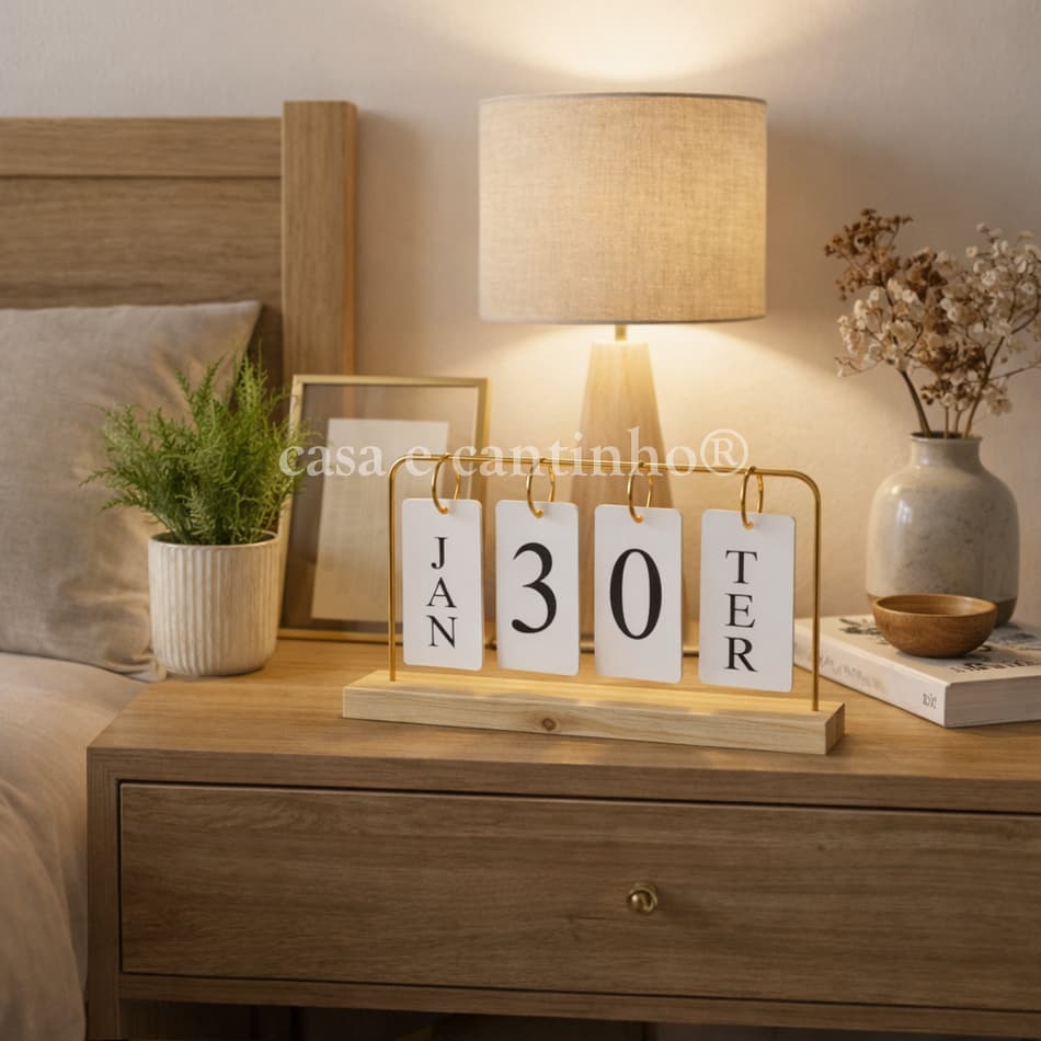 Calendário de Mesa Decorativo com Plaquinhas Dupla Face Dourado/Preto/Rose Permanente Escritório