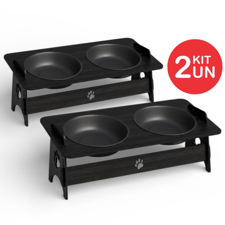 Comedouro Elevado Para Gato e Cachorro Com 1 Tigela e 2 Tigelas MDF