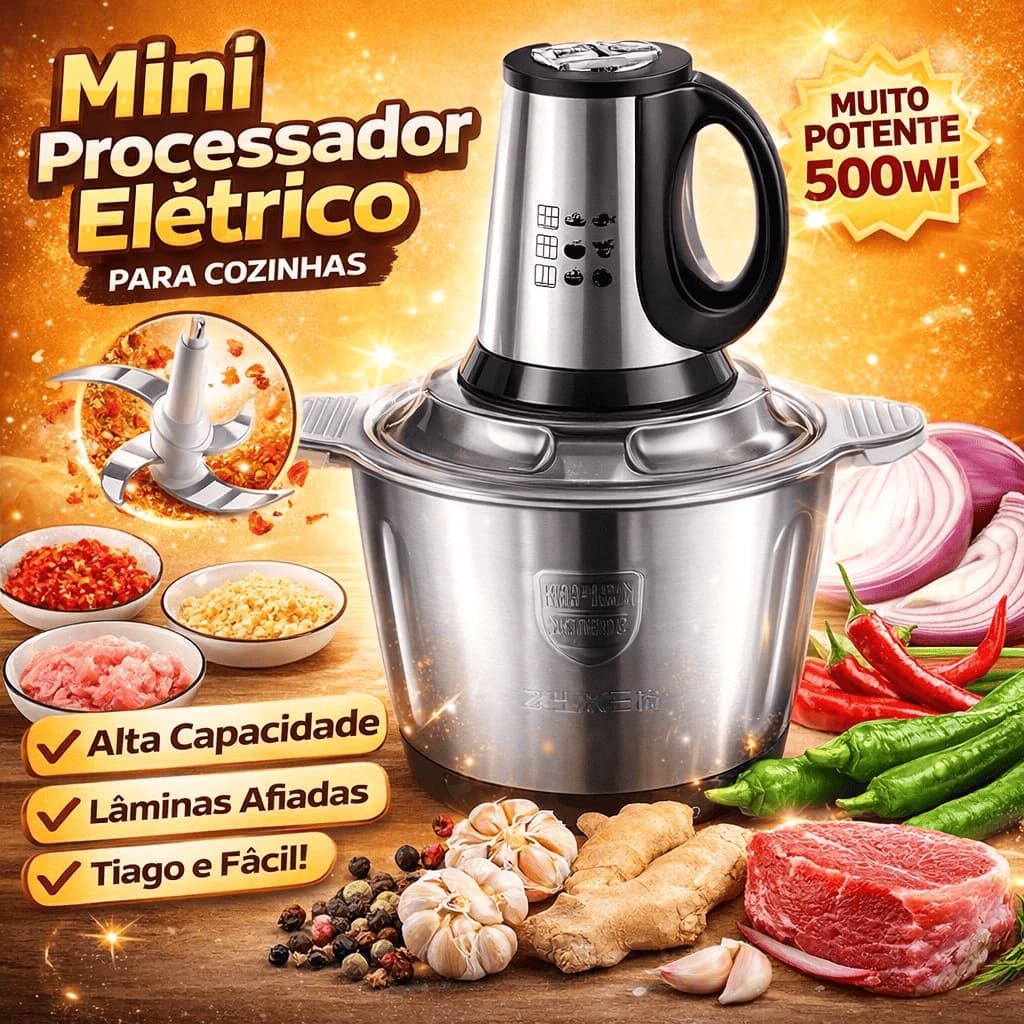 Triturador De Alimentos Alça 110v/220v Carne e Legumes Elétrico 2/3L