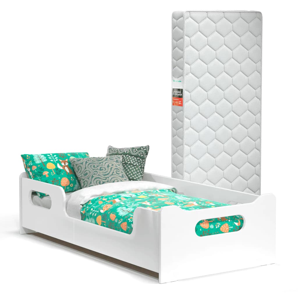 Cama Infantil Encanto com Colchão e Grades – Design Moderno e Seguro para Quarto Infantil MDF