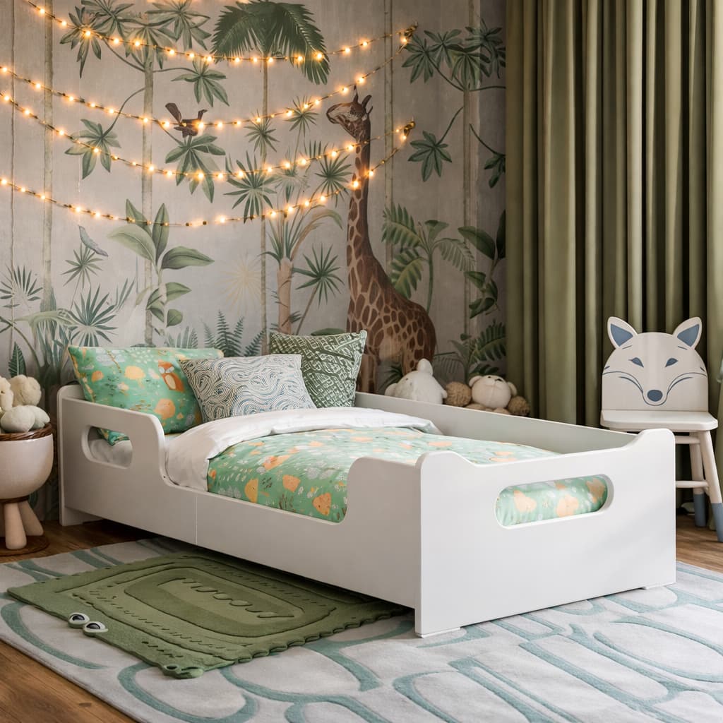 Cama Montessoriana Infantil Encanto MDF com Grade Lateral – Segura para Quarto de Menino e Menina