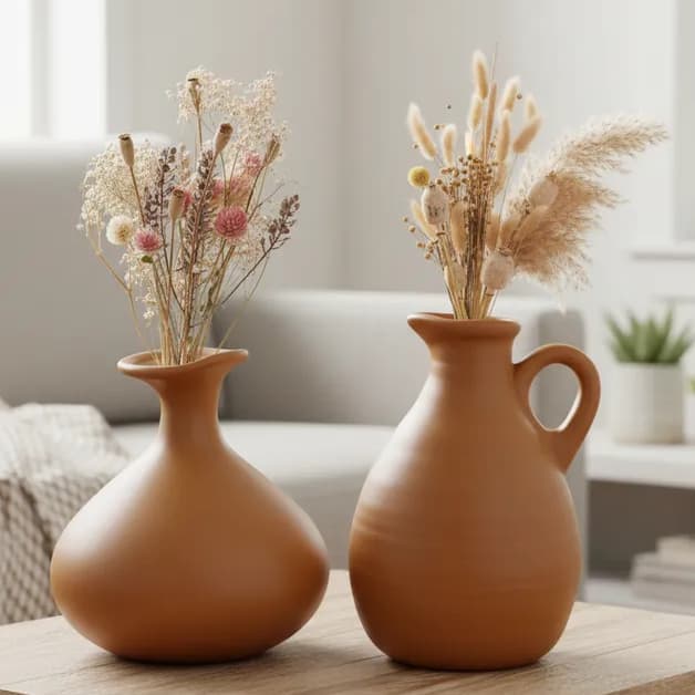 Dupla De Vaso Bojudo E Jarro Boho Decoração De Sala E Casa EM CERAMICA