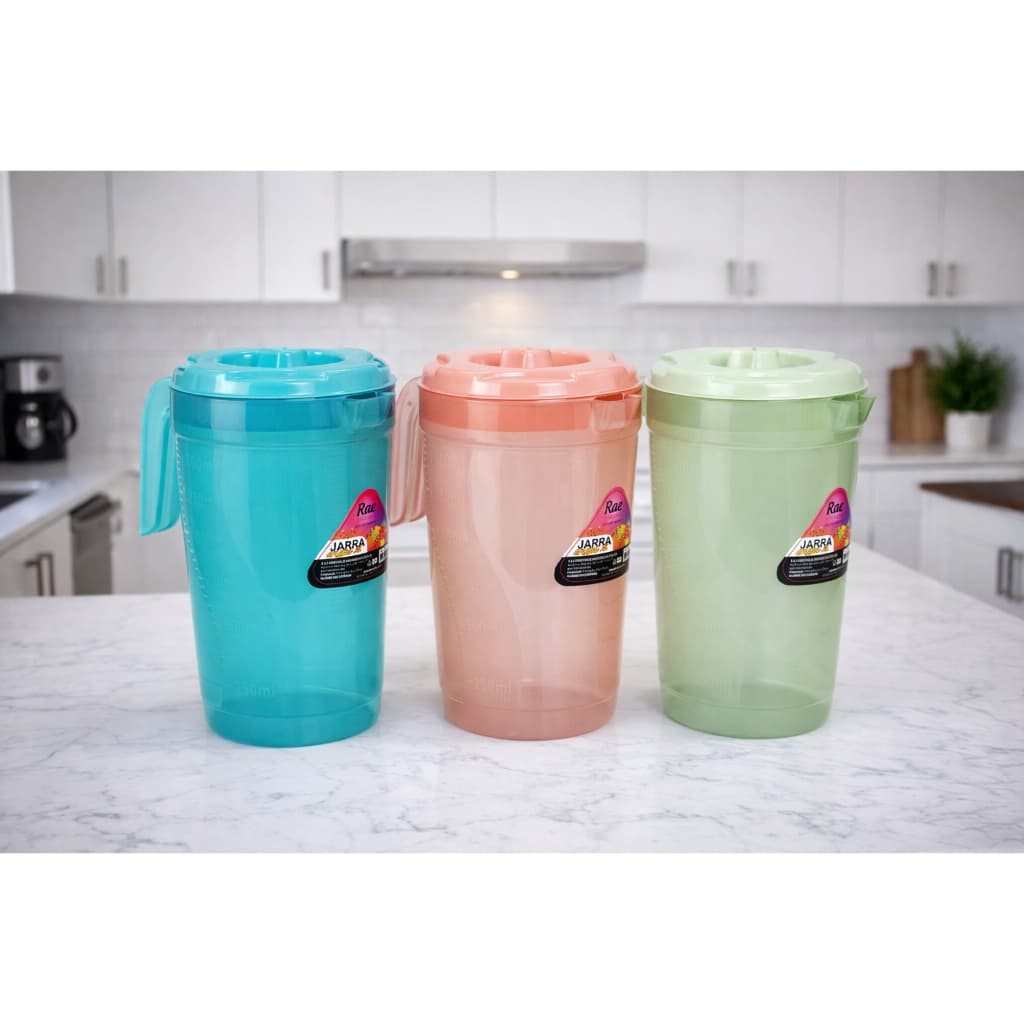 Kit Conjunto 3 Jarras de Suco 2 Litros com Tampa de Plástico - graduada até 1750ml