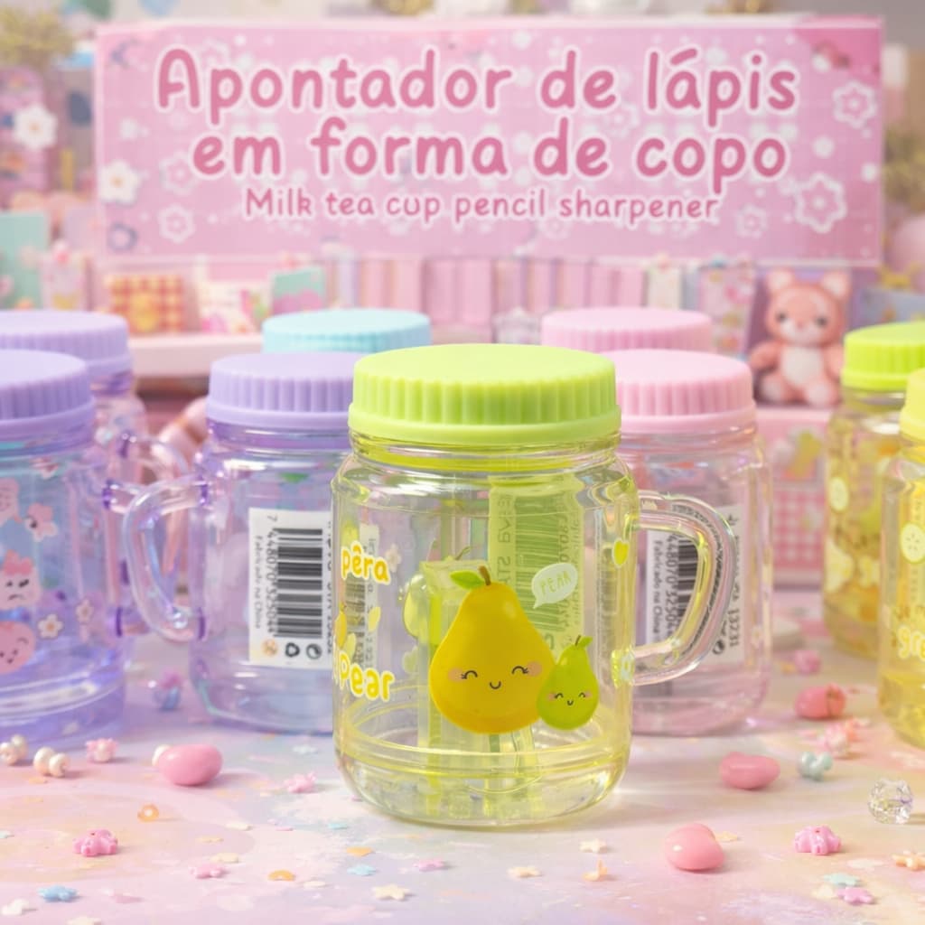 Apontador De Lápis Em Forma De Copo Frutinhas Escolar Colecionável